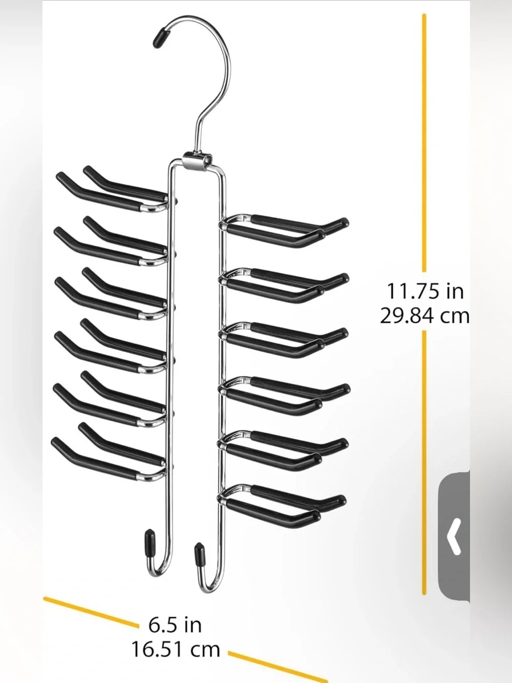 Hangers - Whitmor Swivel Tie & Belt Organizer Hanger Chrome Black (3 pk)